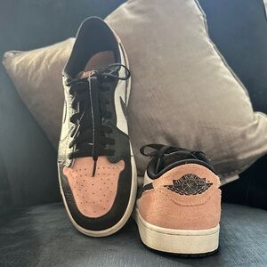 Jordan 1 Lows Black and Pink Suede Sneakers